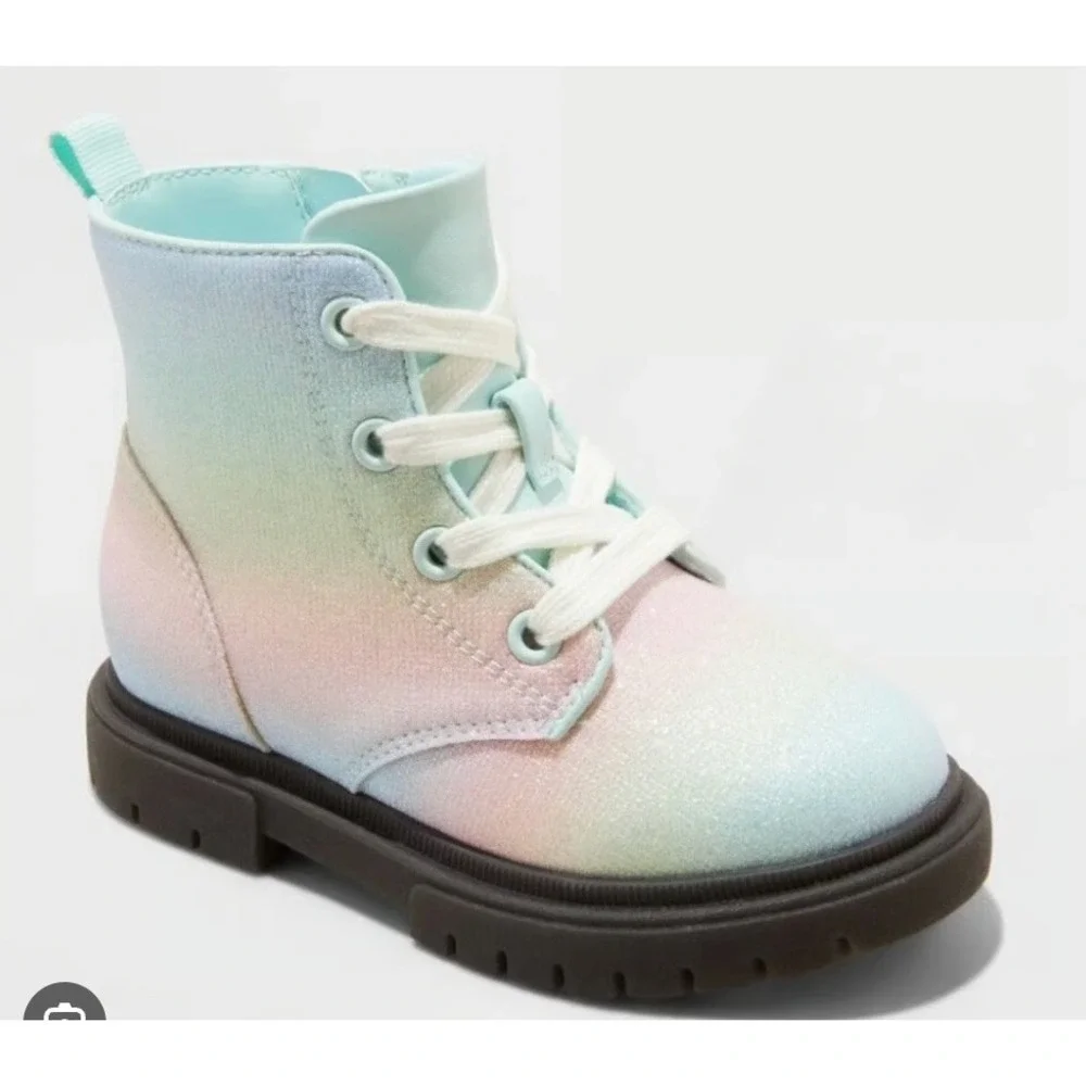 Cat & Jack Amaya Combat Boots Girls Size 6 Multicolor Rainbow Glitter NWT